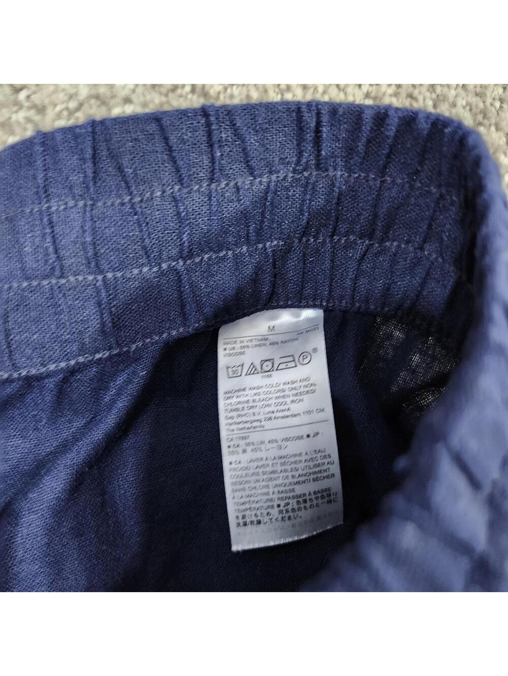 Banana Republic Wide Leg Crop Pants Blue Medium Linen Blend Drawstring Pockets - Picture 9 of 9